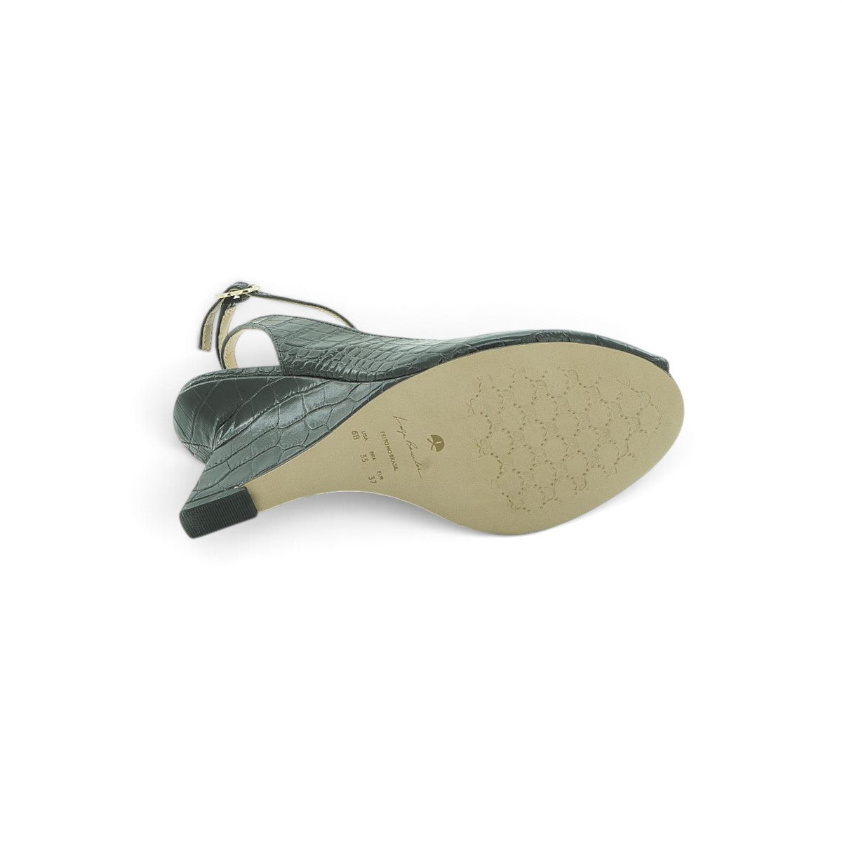 Luisa Barcelos Black Croc-Embossed Leather Peep-Toe Wedge Sandal | 13400042