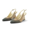 Luisa Barcelos Nude & Black Brogue Leather Slingback Wedge Pump | 13420034