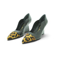 Luisa Barcelos Black Leather Leopard Pony Hair Cap Toe Wedge Pump | 13420035