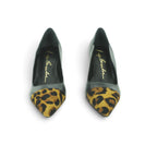 Luisa Barcelos Black Leather Leopard Pony Hair Cap Toe Wedge Pump | 13420035