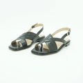 Luisa Barcelos Olive Croc-Embossed Leather Flat Slingback Sandal | 13800040
