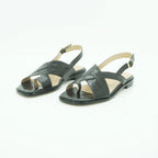 Luisa Barcelos Olive Croc-Embossed Leather Flat Slingback Sandal | 13800040