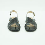 Luisa Barcelos Olive Croc-Embossed Leather Flat Slingback Sandal | 13800040