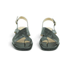 Luisa Barcelos Olive Croc-Embossed Leather Flat Slingback Sandal | 13800040