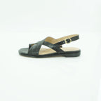 Luisa Barcelos Olive Croc-Embossed Leather Flat Slingback Sandal | 13800040