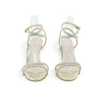 Luisa Barcelos Champagne Metallic Leather Crystal Strap Heeled Sandal | 13970009