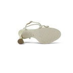 Luisa Barcelos Champagne Metallic Leather Crystal Strap Heeled Sandal | 13970009