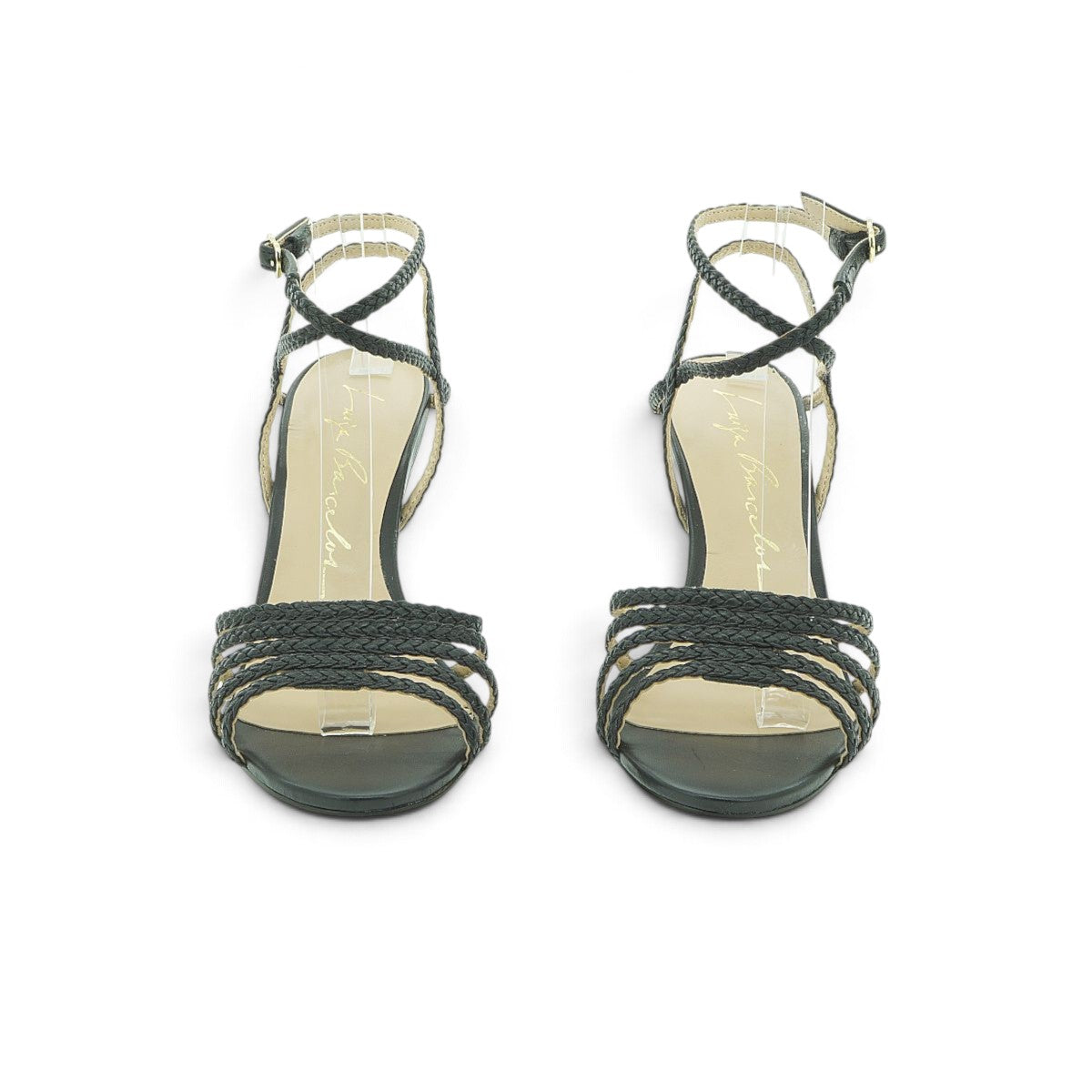 Luisa Barcelos Black Braided Leather Strappy Heeled Sandal | 13970023