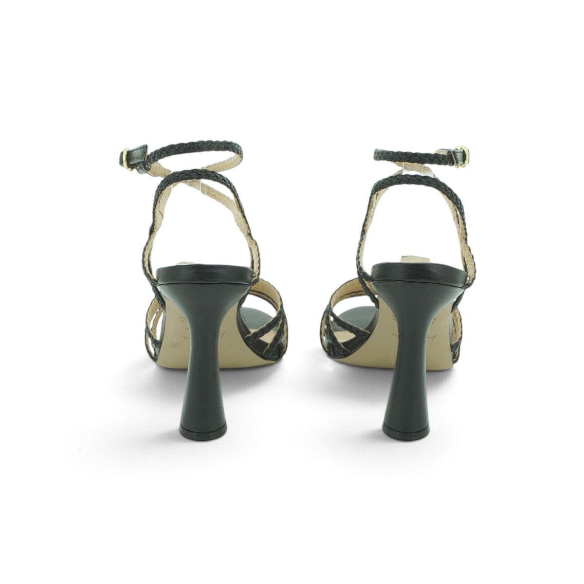 Luisa Barcelos Black Braided Leather Strappy Heeled Sandal | 13970023