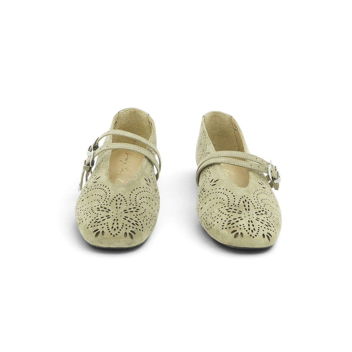 Luisa Barcelos Sand Suede Laser-Cut Double Strap Mary Jane Flat | 14020013