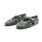 Luisa Barcelos Black Leather Embellished Mary Jane Flat | 14020021