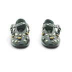 Luisa Barcelos Black Leather Embellished Mary Jane Flat | 14020021