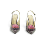 Luisa Barcelos Plum Leather Slingback Pump with 3D Ombré Flower | 14090007