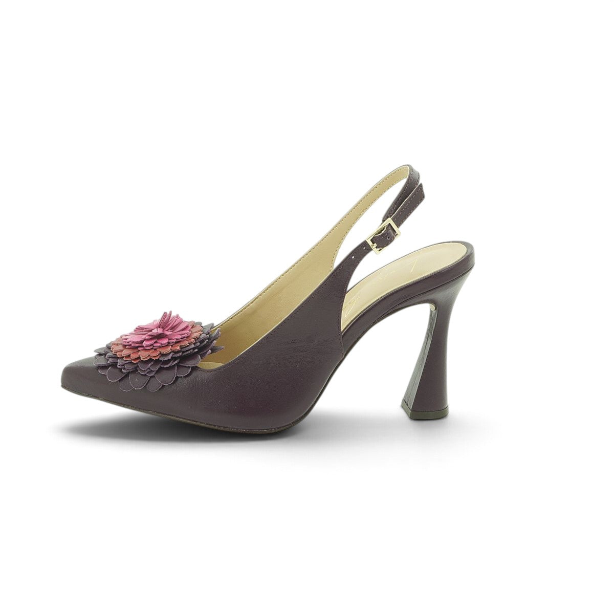 Luisa Barcelos Plum Leather Slingback Pump with 3D Ombré Flower | 14090007