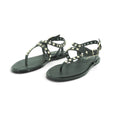 Luisa Barcelos Black Leather Studded T-Bar Flat Sandal | 14270013