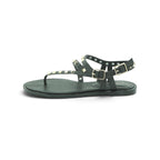 Luisa Barcelos Black Leather Studded T-Bar Flat Sandal | 14270013