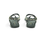 Luisa Barcelos Black Leather Studded T-Bar Flat Sandal | 14270013