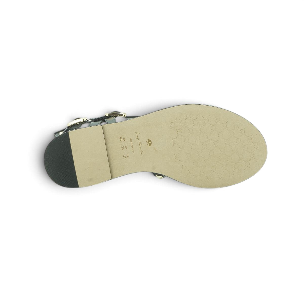 Luisa Barcelos Black Leather Studded T-Bar Flat Sandal | 14270013