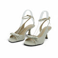 Luisa Barcelos Cream Leather Bow Slingback Sandal with Kitten Heel | 14290015