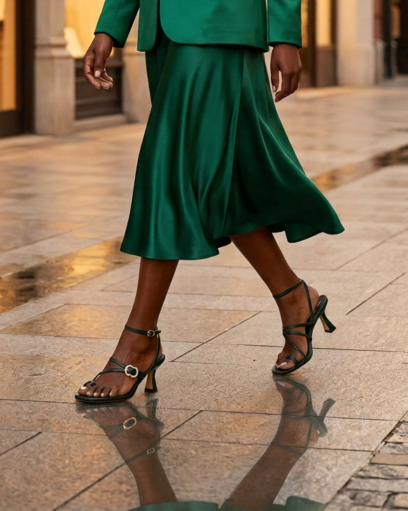 Luisa Barcelos Forest Green Leather Strappy Heeled Sandal | 14290026