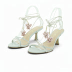 Luisa Barcelos Ice Blue Strappy Heeled Sandal with Pink Bead Charm | 14300014