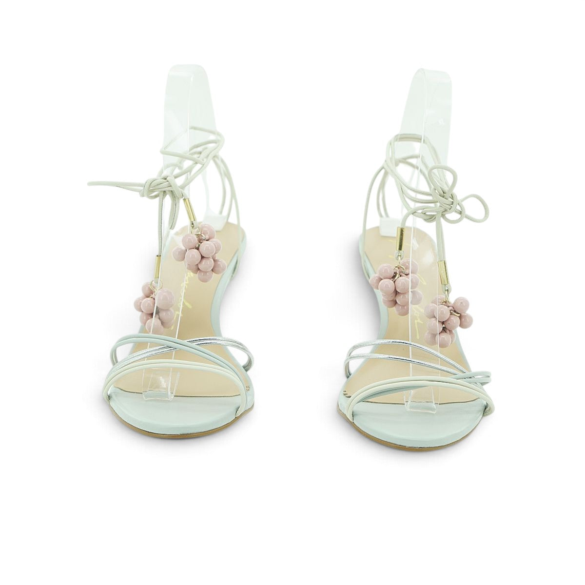 Luisa Barcelos Ice Blue Strappy Heeled Sandal with Pink Bead Charm | 14300014