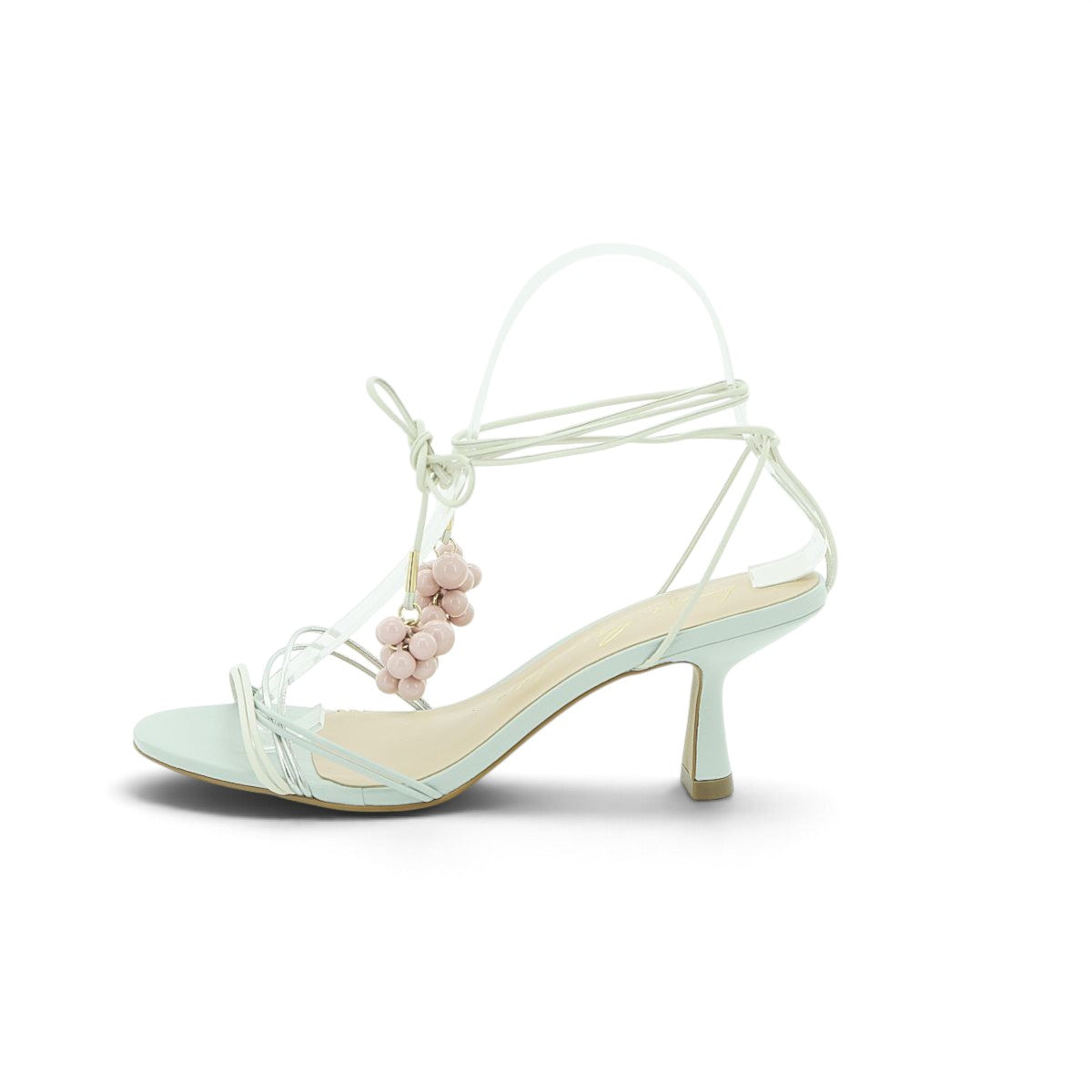 Luisa Barcelos Ice Blue Strappy Heeled Sandal with Pink Bead Charm | 14300014