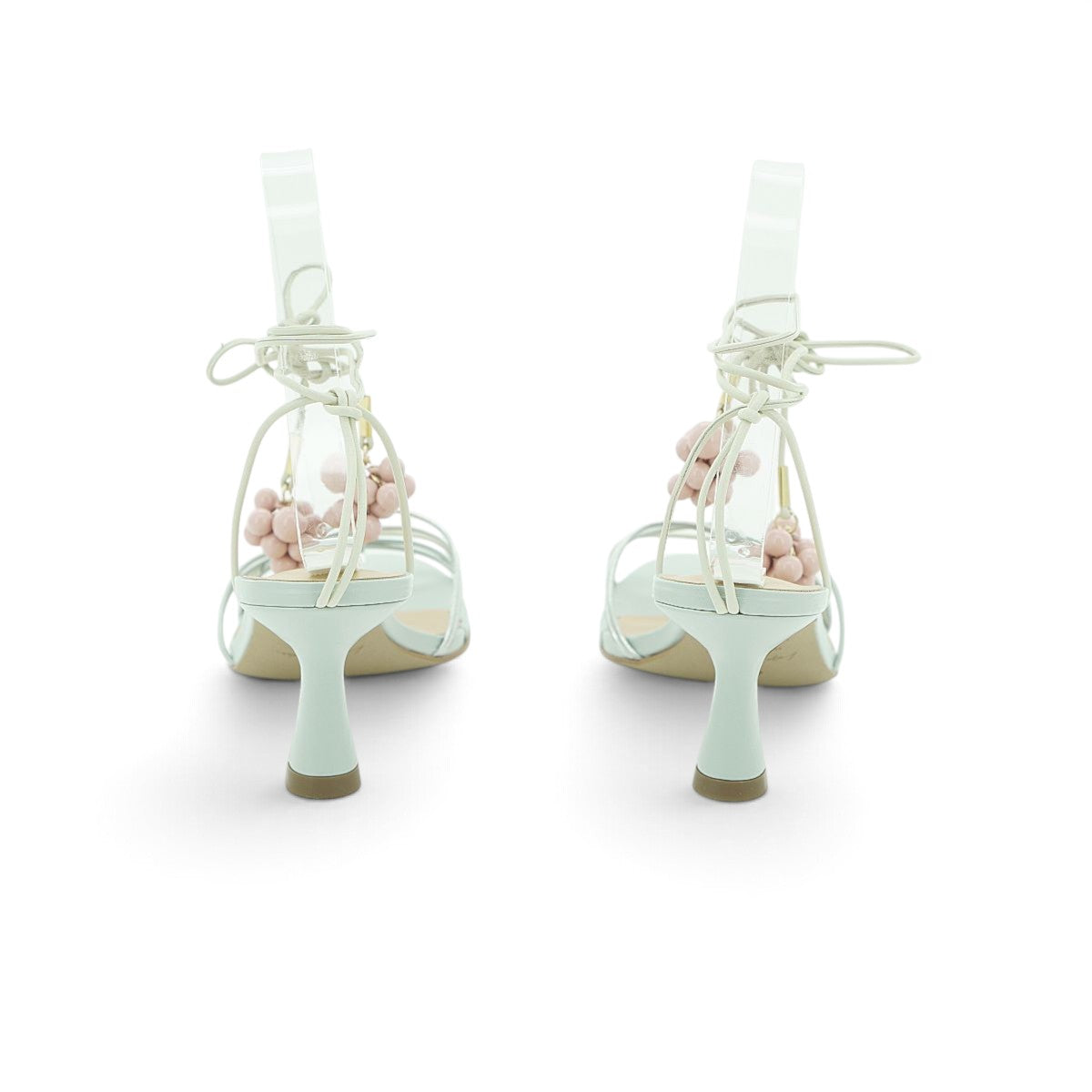 Luisa Barcelos Ice Blue Strappy Heeled Sandal with Pink Bead Charm | 14300014
