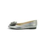 Luisa Barcelos Silver Metallic Leather Ballet Flat with 3D Flower | 14450004