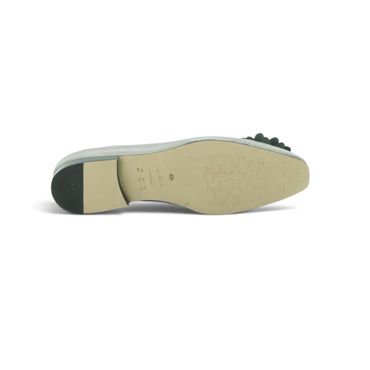 Luisa Barcelos Silver Metallic Leather Ballet Flat with 3D Flower | 14450004
