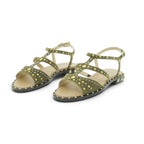 Luisa Barcelos Khaki Suede Studded Gladiator Flat Sandal | 60450033