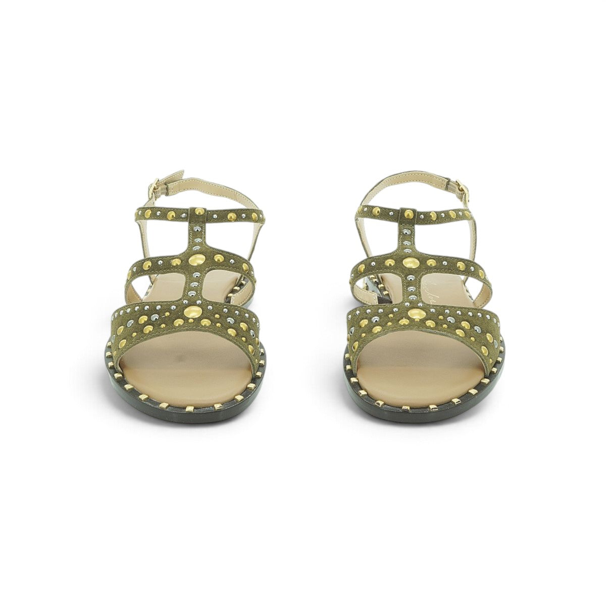 Luisa Barcelos Khaki Suede Studded Gladiator Flat Sandal | 60450033