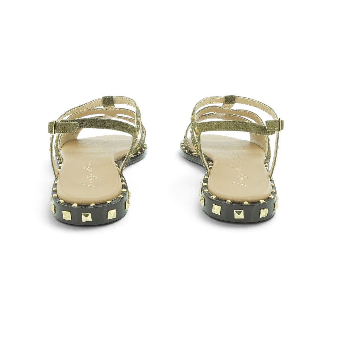 Luisa Barcelos Khaki Suede Studded Gladiator Flat Sandal | 60450033