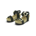Yokono Black Nubuck Double-Strap Cork Wedge Sandal | BARI-255
