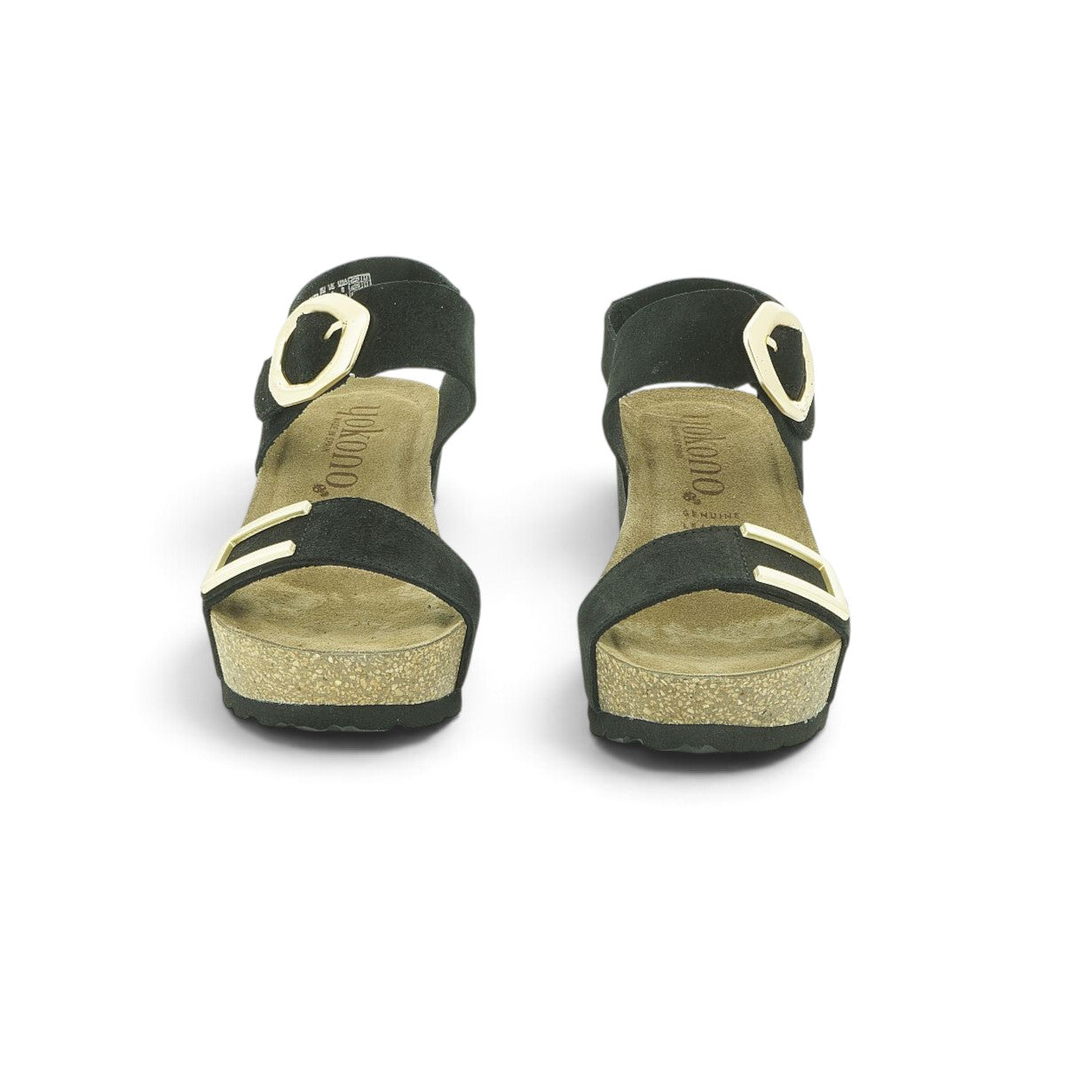 Yokono Black Nubuck Double-Strap Cork Wedge Sandal | BARI-255