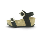 Yokono Black Nubuck Double-Strap Cork Wedge Sandal | BARI-255