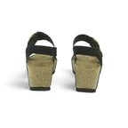 Yokono Black Nubuck Double-Strap Cork Wedge Sandal | BARI-255