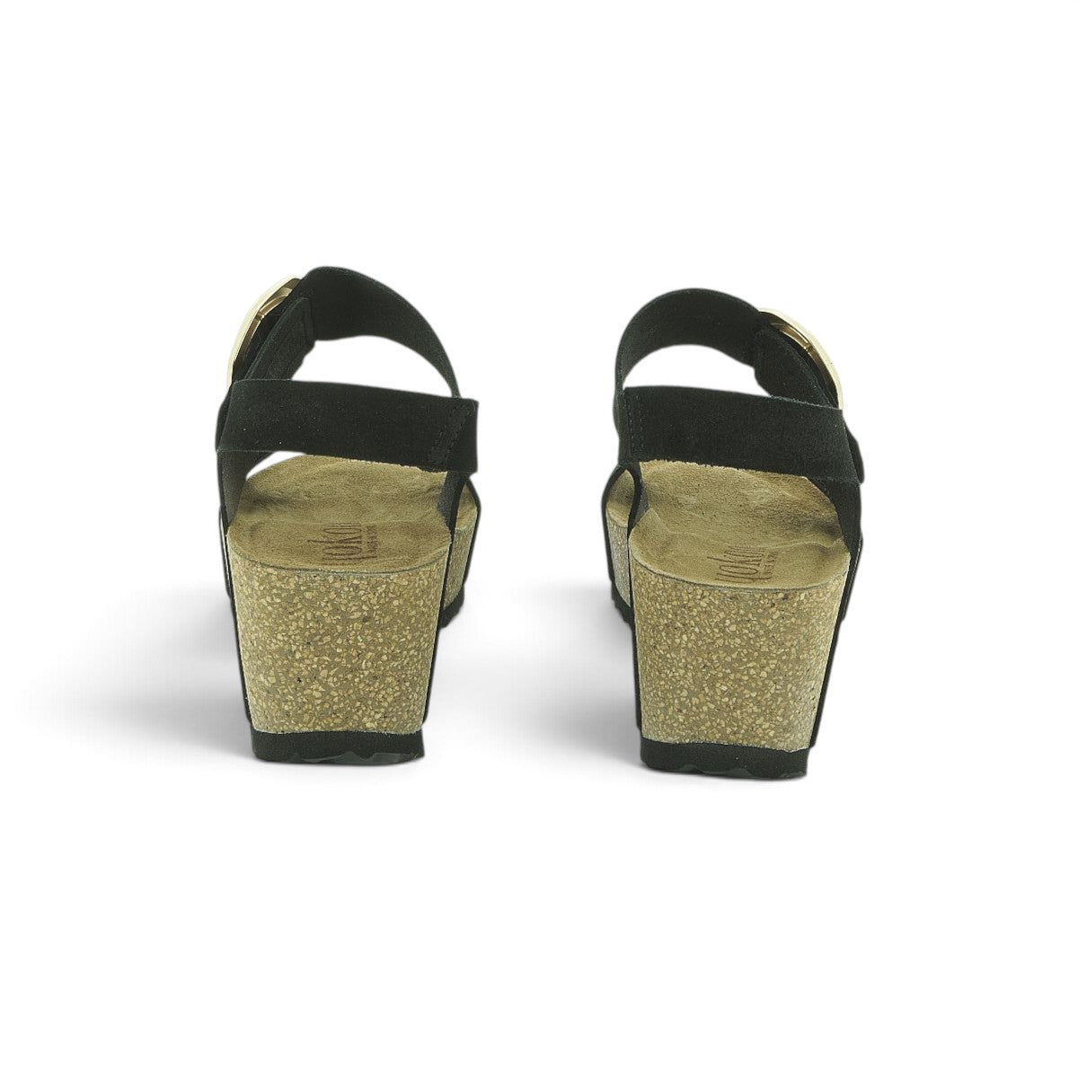 Yokono Black Nubuck Double-Strap Cork Wedge Sandal | BARI-255