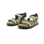 Yokono Black & Cream Geometric Woven Cross-Strap Cork Flatform Sandal | BOLUS-255