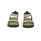 Yokono Black & Cream Geometric Woven Cross-Strap Cork Flatform Sandal | BOLUS-255