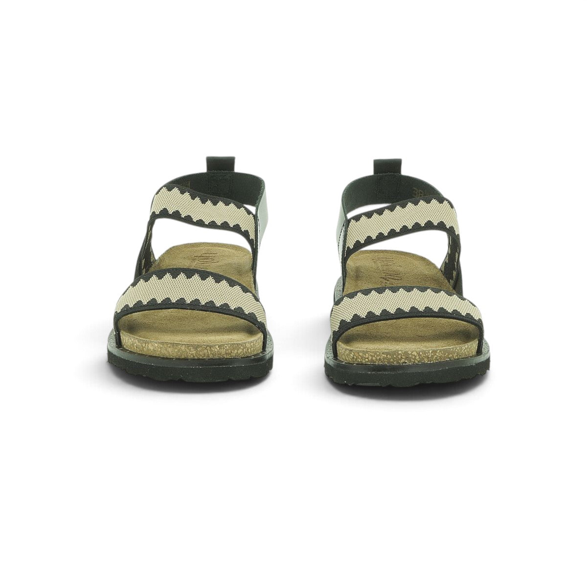 Yokono Black & Cream Geometric Woven Cross-Strap Cork Flatform Sandal | BOLUS-255
