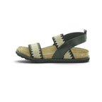Yokono Black & Cream Geometric Woven Cross-Strap Cork Flatform Sandal | BOLUS-255