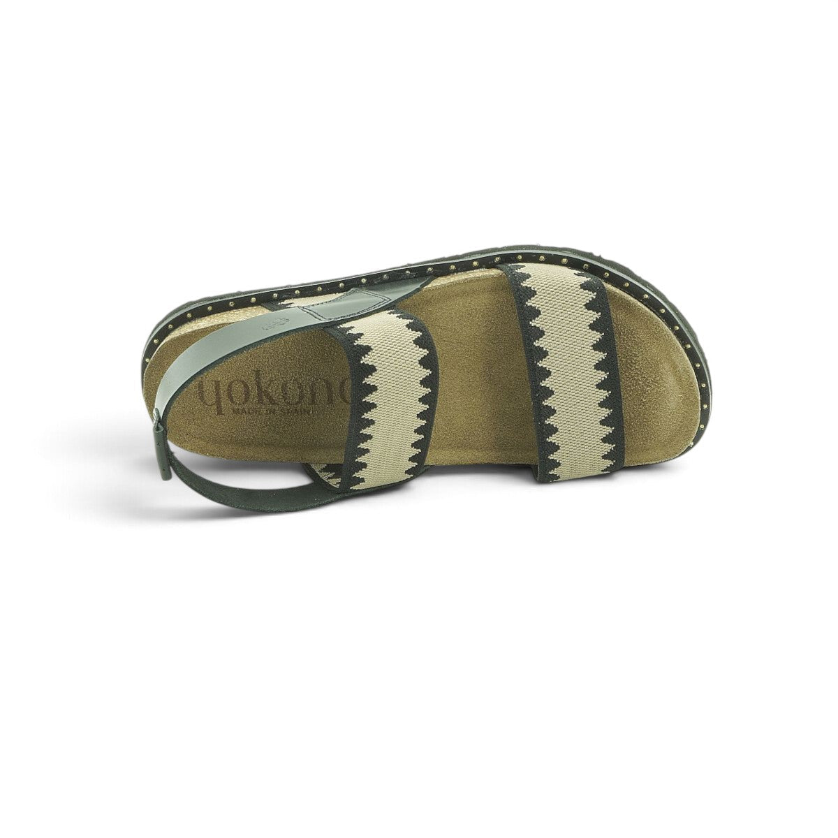 Yokono Black & Cream Geometric Woven Cross-Strap Cork Flatform Sandal | BOLUS-255