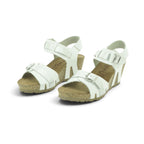 Yokono White Leather Multi-Strap Cork Wedge Sandal | CADIZ-254