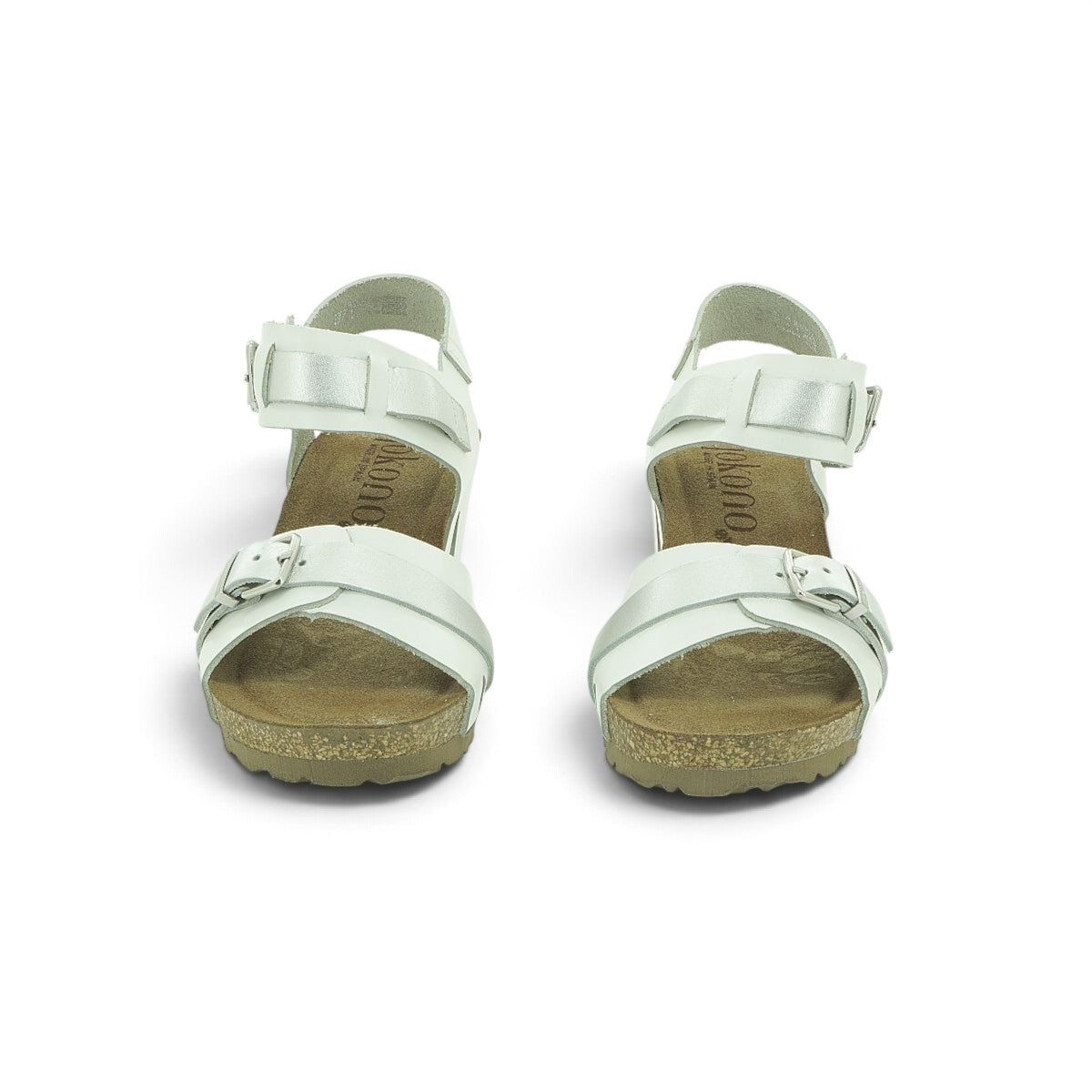 Yokono White Leather Multi-Strap Cork Wedge Sandal | CADIZ-254