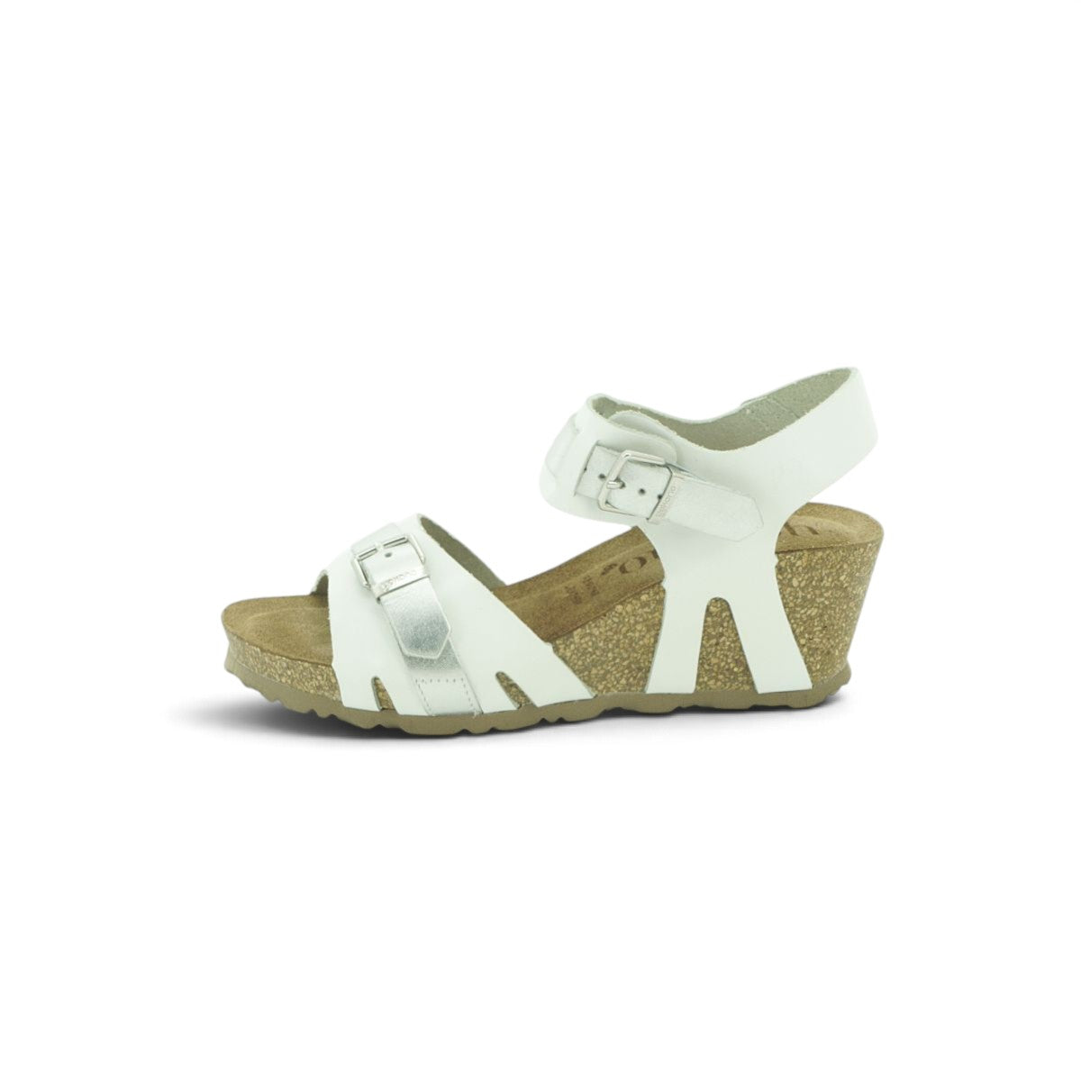 Yokono White Leather Multi-Strap Cork Wedge Sandal | CADIZ-254