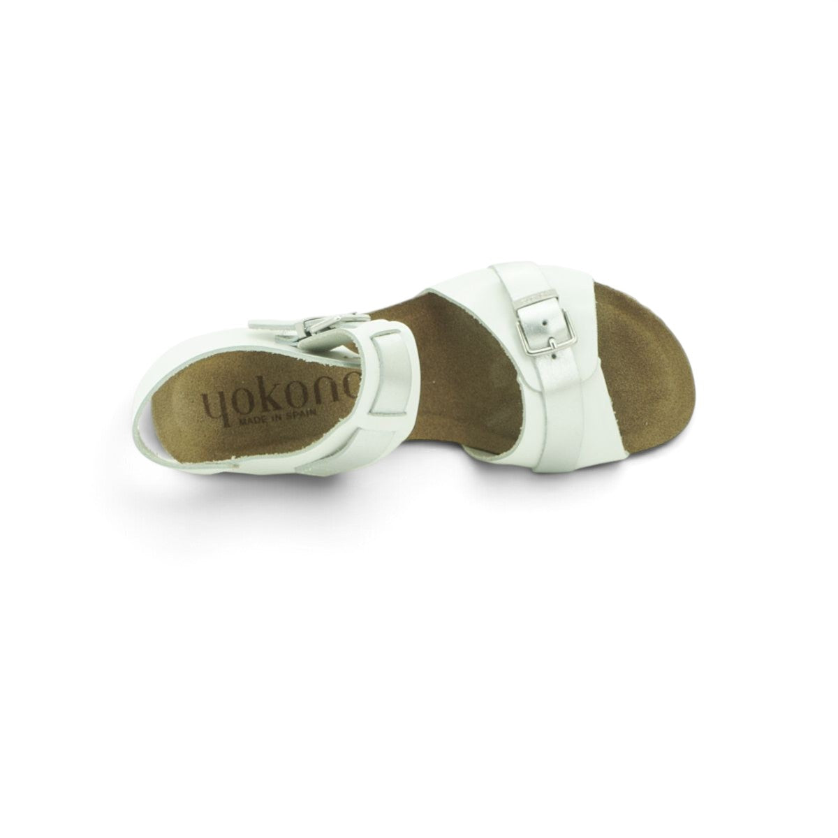 Yokono White Leather Multi-Strap Cork Wedge Sandal | CADIZ-254