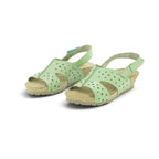 Yokono Sage Green Leather Laser-Cut Perforated Cork Wedge Sandal | MONACO-252