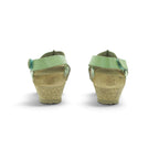 Yokono Sage Green Leather Laser-Cut Perforated Cork Wedge Sandal | MONACO-252