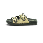 Yokono Natural Raffia & Black Double-Strap Gold Ring Flat Slide Sandal | MORENA-304